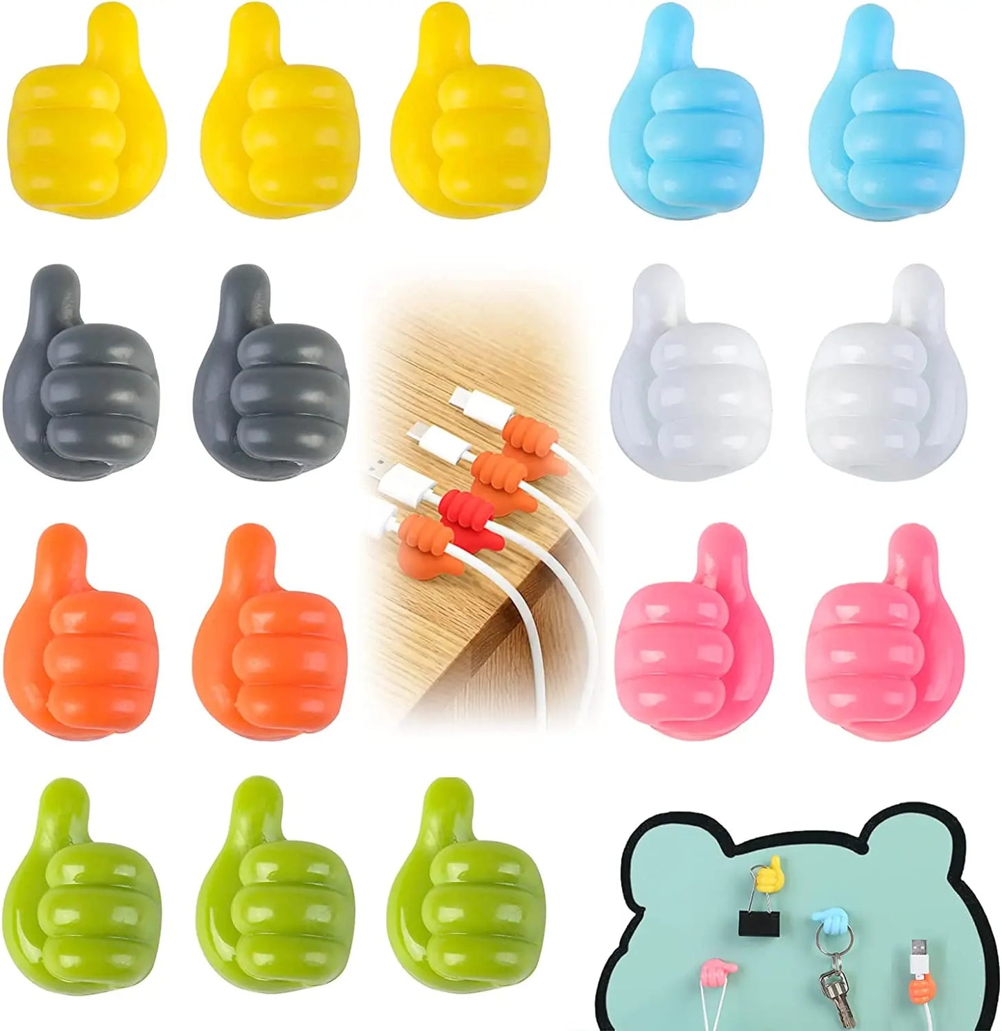 10Pcs Self Adhesive Wall Decoration Hook Creative Silicone Thumb Key Hanger Hook Home Office Data Cable Clip Wire Desk Organizer Leedoar