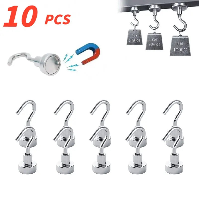 10Pcs Strong Magnetic Hooks Punchfree Practical Load Bearing HookThick Wall StorageFor Home Kitchen Leedoar