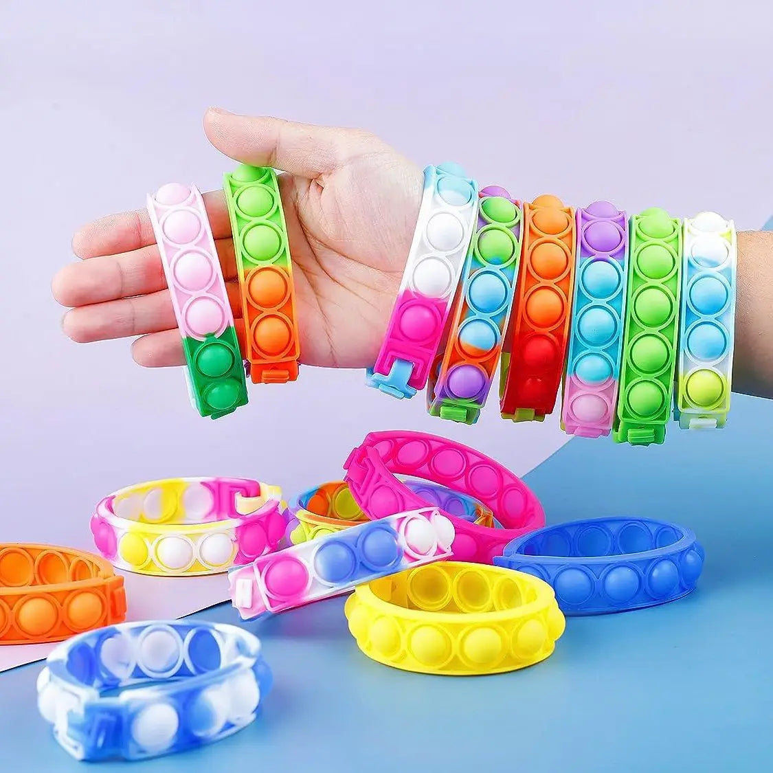 10PcsSilicone World Bubble Decompression Bracelet Stress Relief Toy Anti Stress Relief Colorful Silicone Bracelet Adult Kids Toy Leedoar