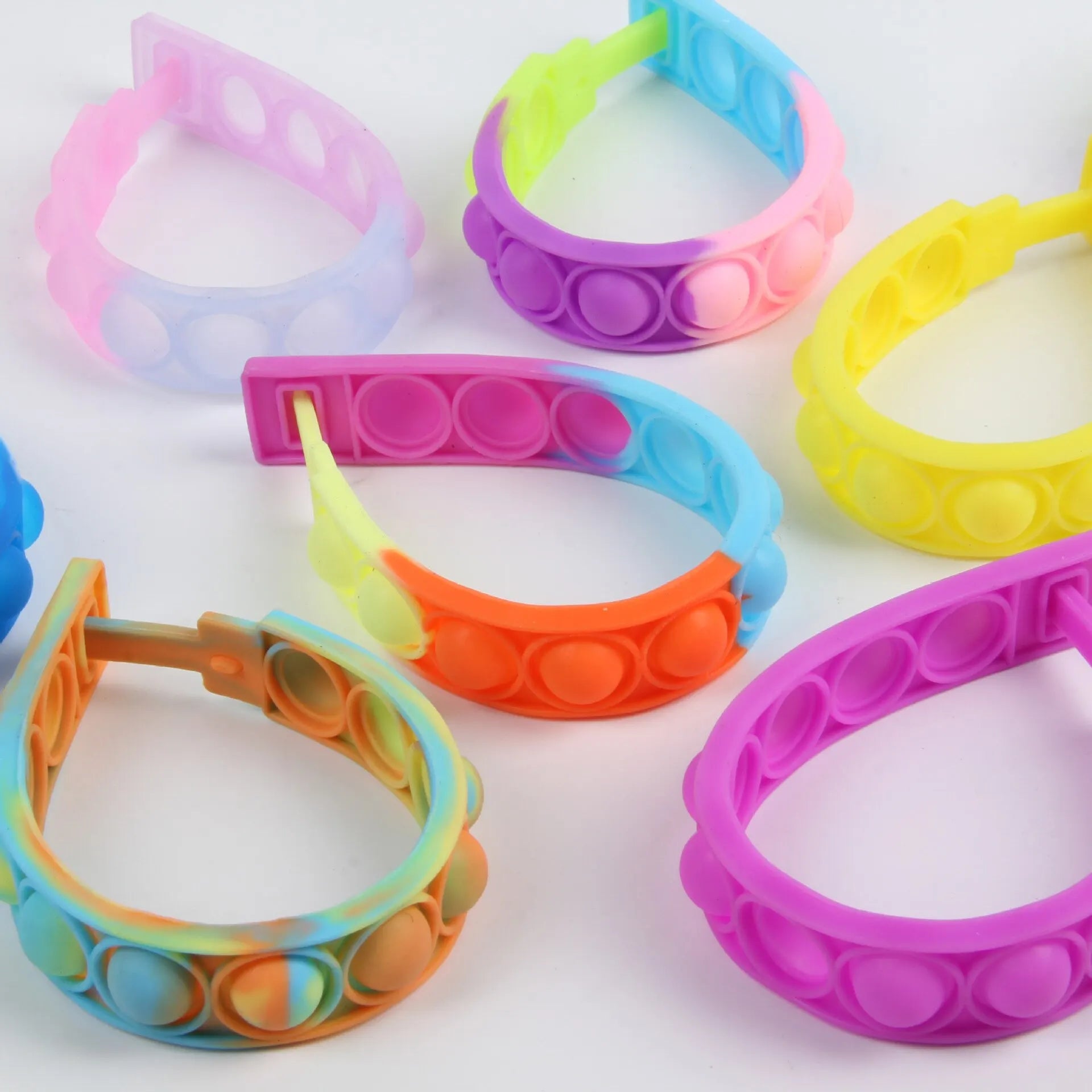 10PcsSilicone World Bubble Decompression Bracelet Stress Relief Toy Anti Stress Relief Colorful Silicone Bracelet Adult Kids Toy Leedoar