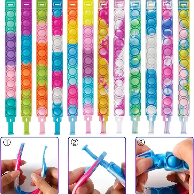 10PcsSilicone World Bubble Decompression Bracelet Stress Relief Toy Anti Stress Relief Colorful Silicone Bracelet Adult Kids Toy Leedoar