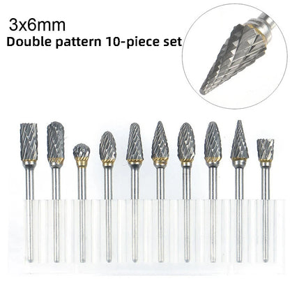 10pc Hard Alloy Rotary File 3*6 Double Grain Tungsten Steel Grind Head Electric Grind Mold Woodwork Grinding File Tool Set