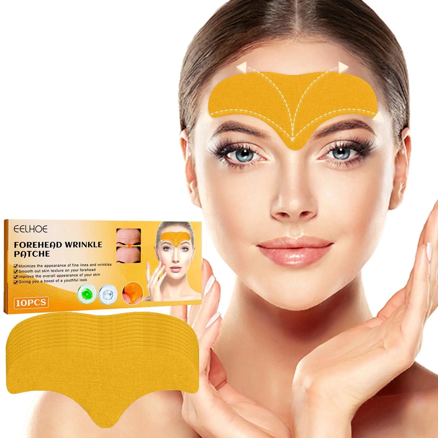 10pcs Collagen Forehead Wrinkle Patches Face Mask Head Lines Remover Masks Lifting Anti-Aging Forehead Line Removal Gel Patch Leedoar