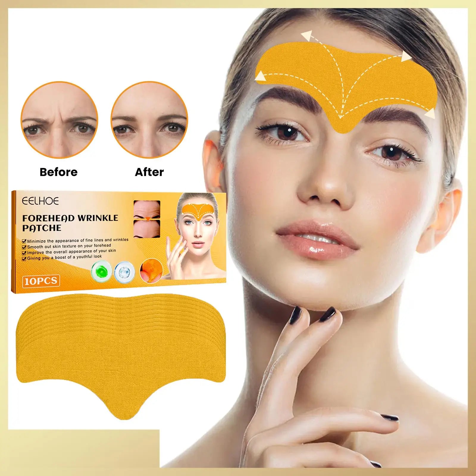 10pcs Collagen Forehead Wrinkle Patches Face Mask Head Lines Remover Masks Lifting Anti-Aging Forehead Line Removal Gel Patch Leedoar