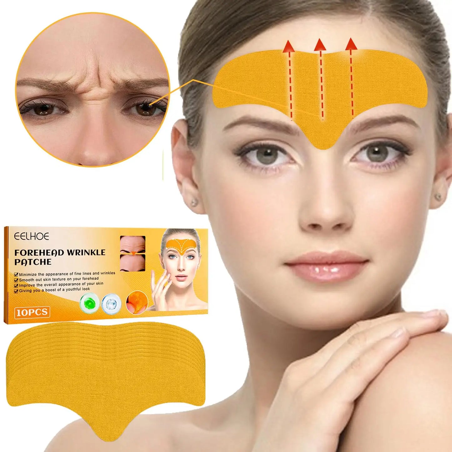 10pcs Collagen Forehead Wrinkle Patches Face Mask Head Lines Remover Masks Lifting Anti-Aging Forehead Line Removal Gel Patch Leedoar