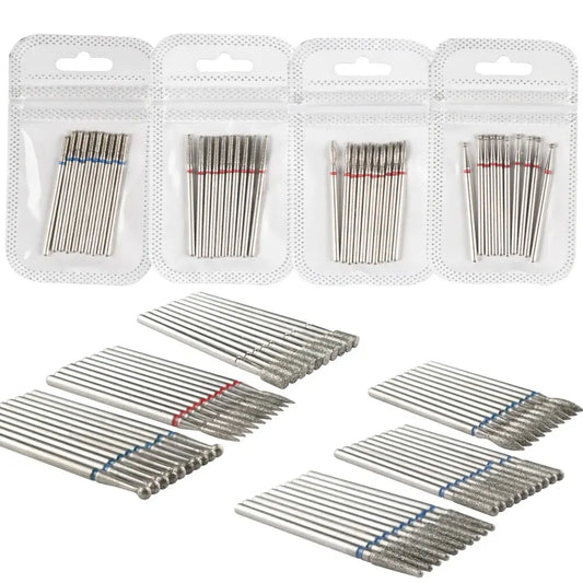 Conjunto de brocas de unha de diamante com 10 peças, limpador de cutículas, lixa de unha 3/32 para fresa de acrílico, manicure, pedicure, removedor de gel, ferramentas 