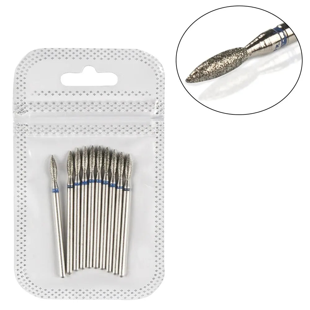 10pcs Diamond Nail Drill Bit Set Cuticle Cleaner 3/32 Nail File for Acrylic Milling Cutter Manicure Pedicure Gel Remover Tools Leedoar