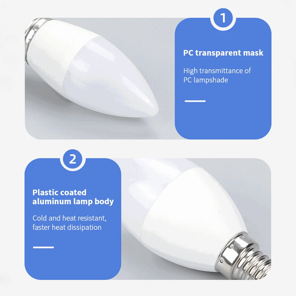 Bombilla LED E27 E14 de 220 V, bombilla de vela, lámpara de ahorro de energía, 3 W, 6 W, 9 W, 12 W, foco de luz LED para decoración del hogar 