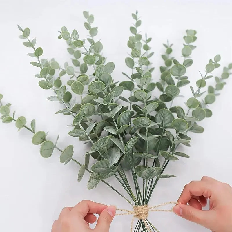 10pcs Eucalyptus Stems Artificial Eucalyptus Leaves for Home Flowers Bouquet Centerpiece Wedding Decoration Christmas Decor Leedoar