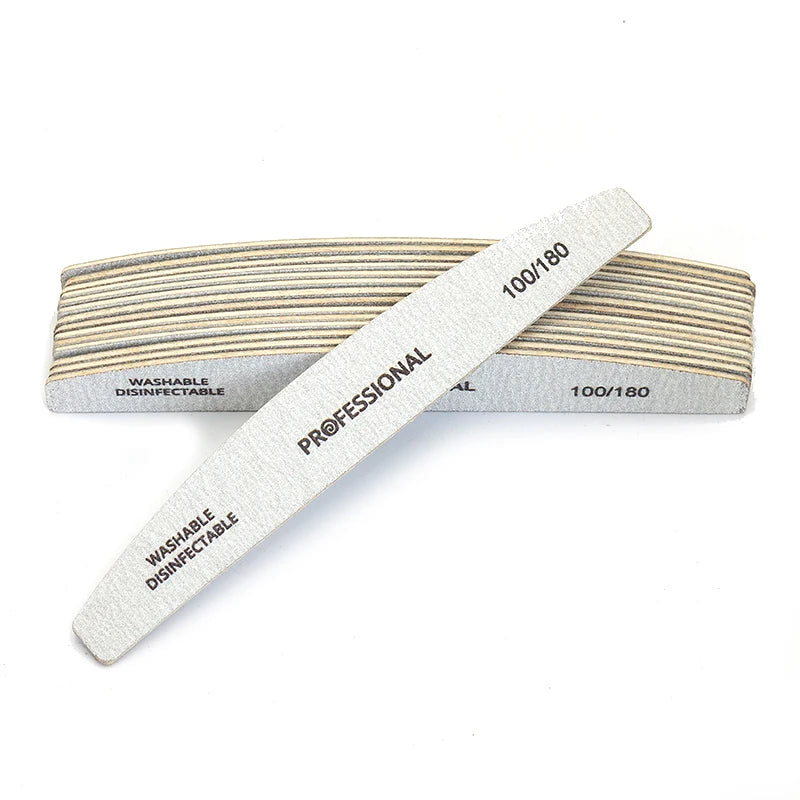 10pcs/Lot Wooden Nail Files Professional Nail Buffer 100/180 Limas Manicura Block Grey Boat Gel Polishing Wood Sanding Nail File Leedoar