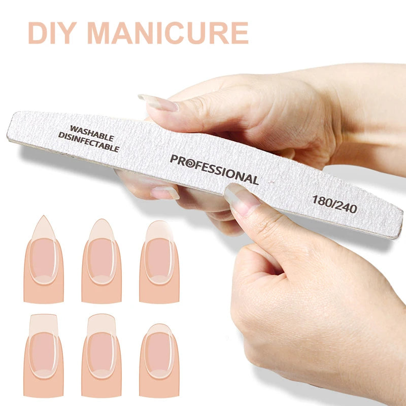 10pcs/Lot Wooden Nail Files Professional Nail Buffer 100/180 Limas Manicura Block Grey Boat Gel Polishing Wood Sanding Nail File Leedoar