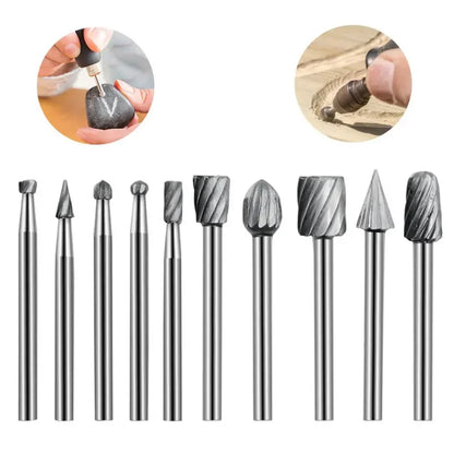 10pcs Rotary File For Steel Milling Cutters For Metal Rat-tail File Hard Metal Rotary File Set Compatible Woodworking Tool