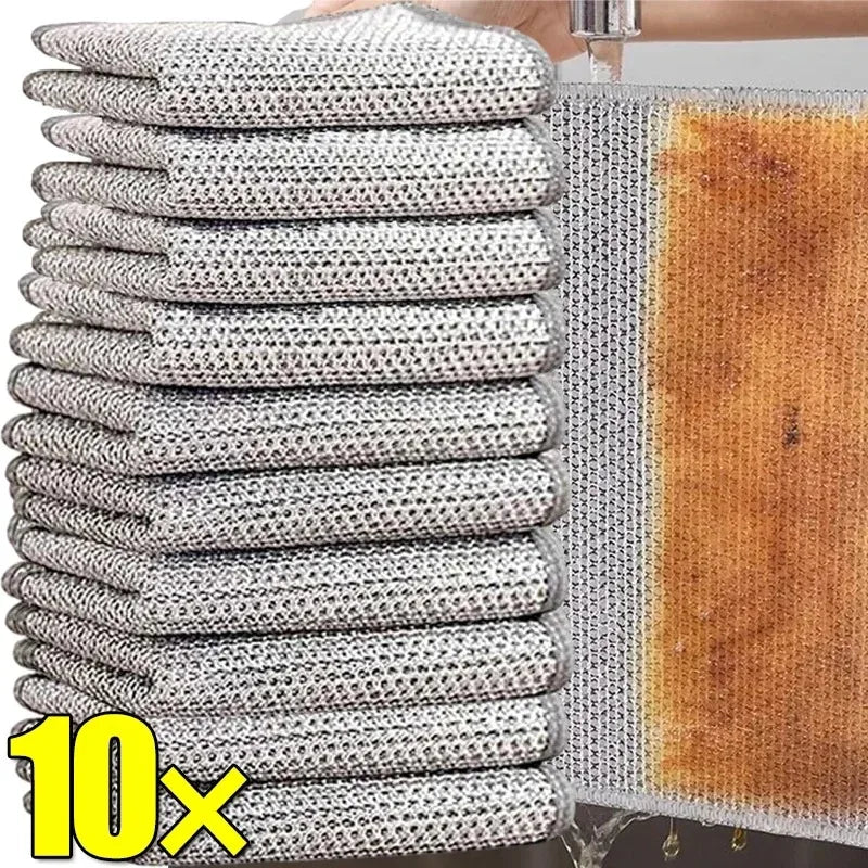 10 peças de pano de limpeza de cozinha de pano prateado simples e duplo em vez de pano de limpeza de pano de bola de aço 