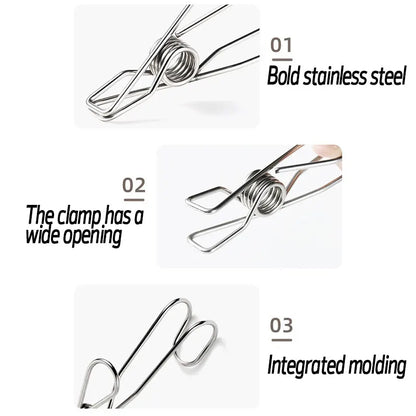 10pcs Stainless Steel Clothespins with Hooks Metal Spring Clips with Hooks Universal Hanging Clips for Offices Kitchens Bathroom Leedoar