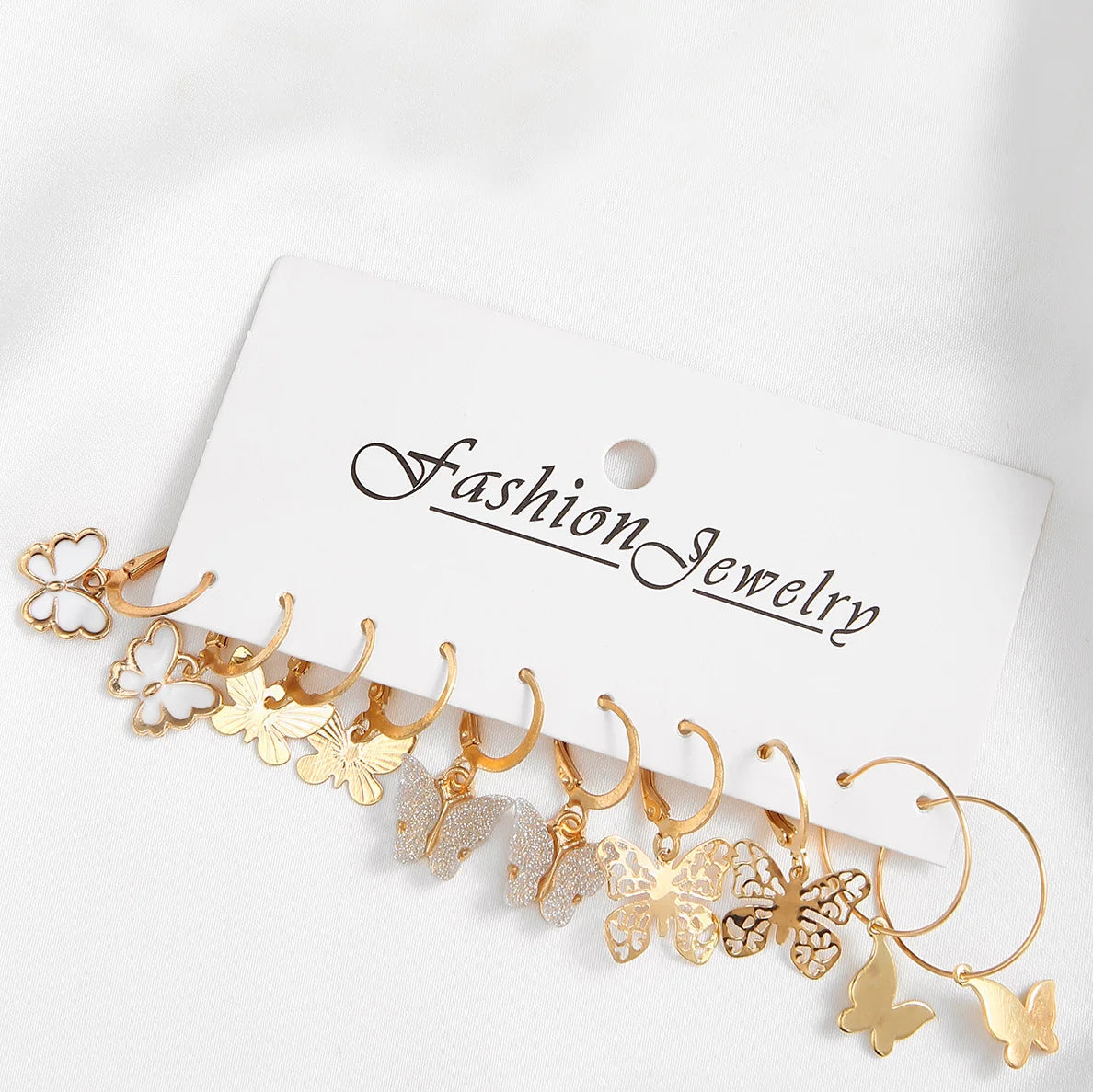 10pcs Women Earrings New Creative Simple Fashion Temperament Hollowed-out Butterfly Love Earrings Gold-color Earrings Leedoar