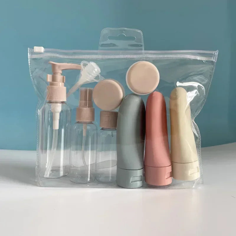 11pcs Travel Bottles Set With Storage Bag Travel Size Empty Liquid Cream Lotion Containers Fine Mist Spray Bottle Squeeze Tubes Leedoar