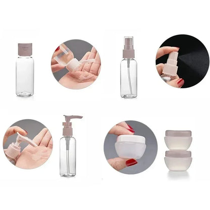 11pcs Travel Bottles Set With Storage Bag Travel Size Empty Liquid Cream Lotion Containers Fine Mist Spray Bottle Squeeze Tubes Leedoar