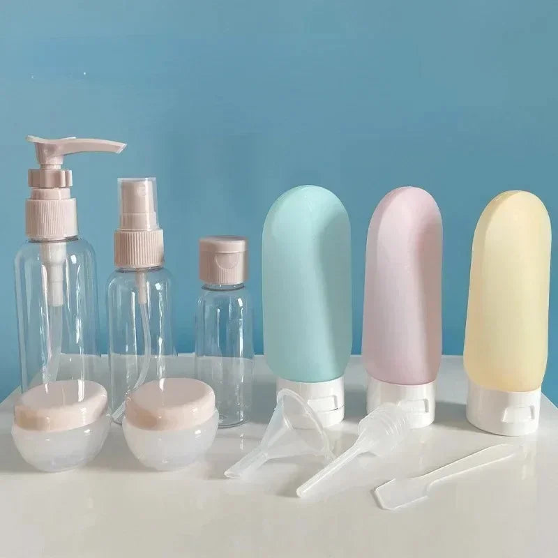 11pcs Travel Bottles Set With Storage Bag Travel Size Empty Liquid Cream Lotion Containers Fine Mist Spray Bottle Squeeze Tubes Leedoar