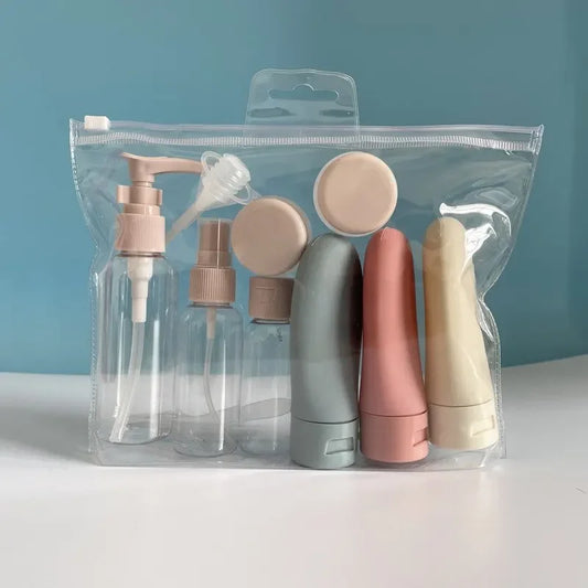 Conjunto de 11 frascos de viagem com bolsa de armazenamento, tamanho de viagem, recipientes vazios para creme líquido, spray de névoa fina, tubos de compressão 