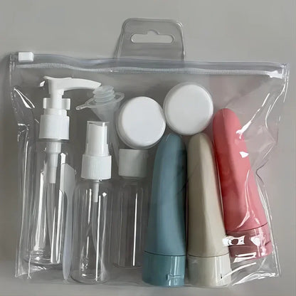 11pcs Travel Bottles Set With Storage Bag Travel Size Empty Liquid Cream Lotion Containers Fine Mist Spray Bottle Squeeze Tubes Leedoar