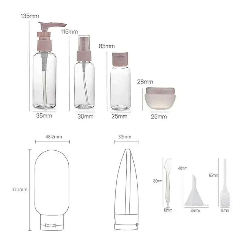 11pcs Travel Bottles Set With Storage Bag Travel Size Empty Liquid Cream Lotion Containers Fine Mist Spray Bottle Squeeze Tubes Leedoar