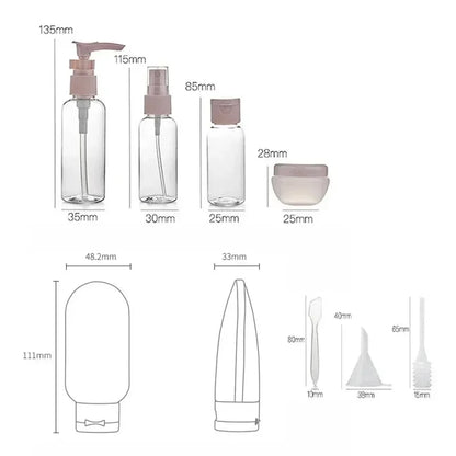 11pcs Travel Bottles Set With Storage Bag Travel Size Empty Liquid Cream Lotion Containers Fine Mist Spray Bottle Squeeze Tubes Leedoar