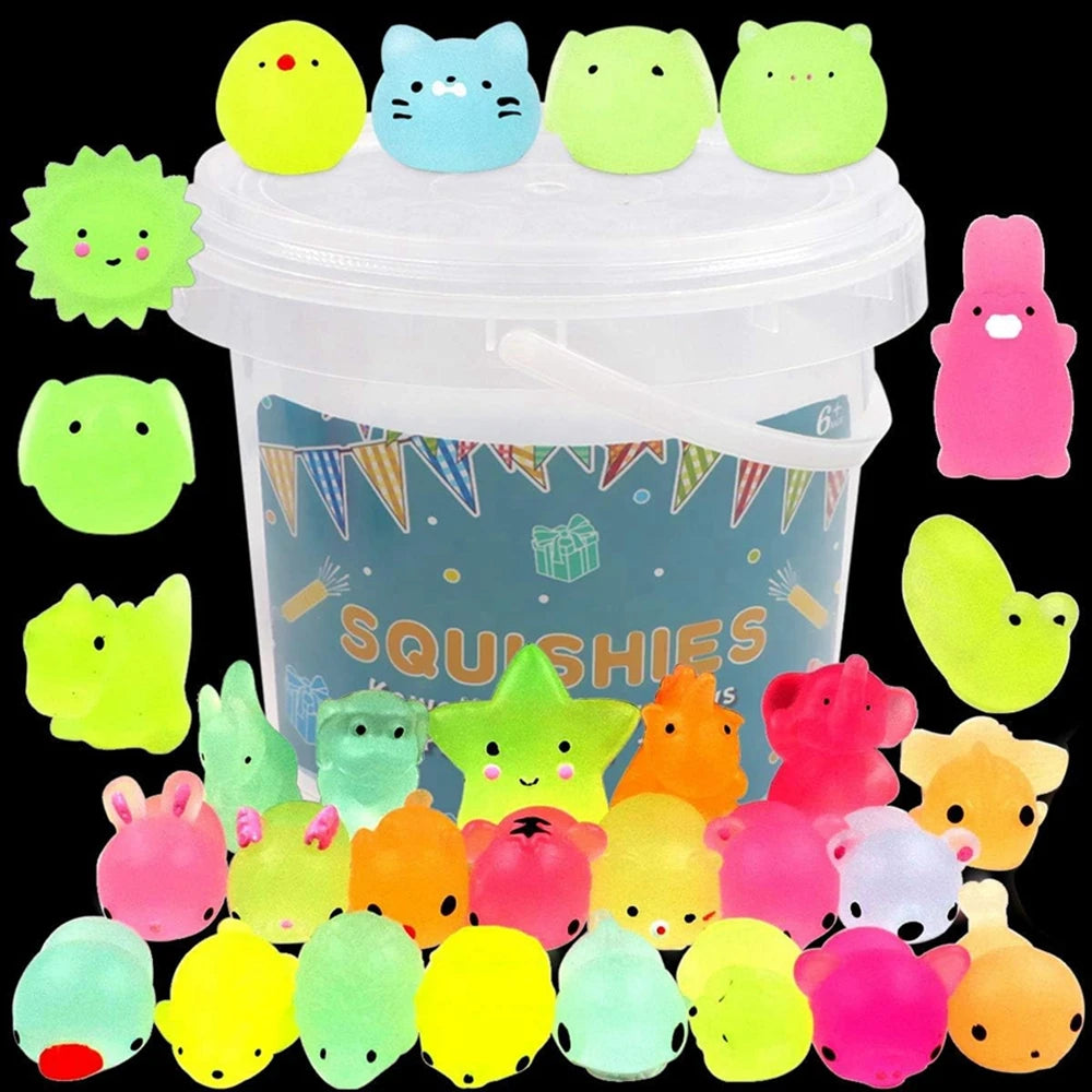 12/36PCS for Kids Kawaii Animals Squishies Mochi Squishy Toys Glow in The Dark Party Favors Stress Relief Squishy Leedoar