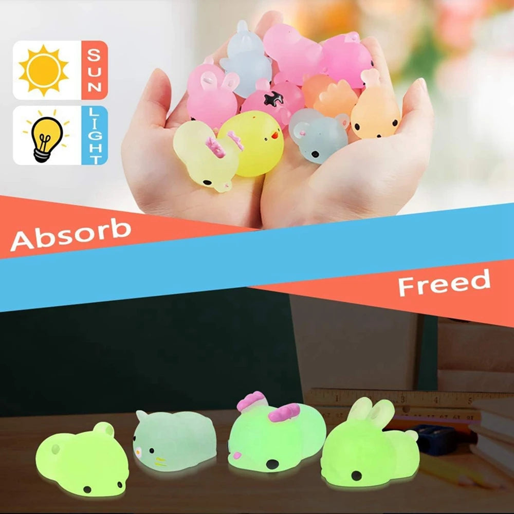 12/36PCS for Kids Kawaii Animals Squishies Mochi Squishy Toys Glow in The Dark Party Favors Stress Relief Squishy Leedoar