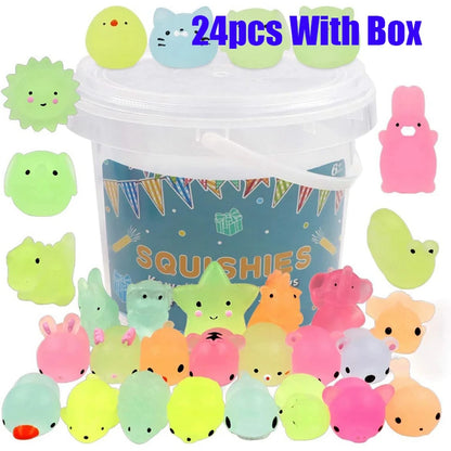 12/36PCS for Kids Kawaii Animals Squishies Mochi Squishy Toys Glow in The Dark Party Favors Stress Relief Squishy Leedoar