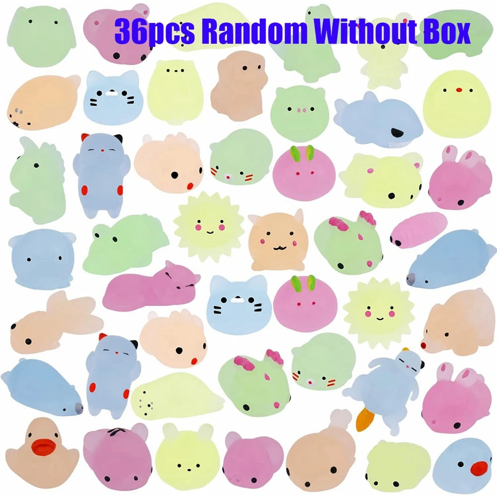 12/36PCS for Kids Kawaii Animals Squishies Mochi Squishy Toys Glow in The Dark Party Favors Stress Relief Squishy Leedoar