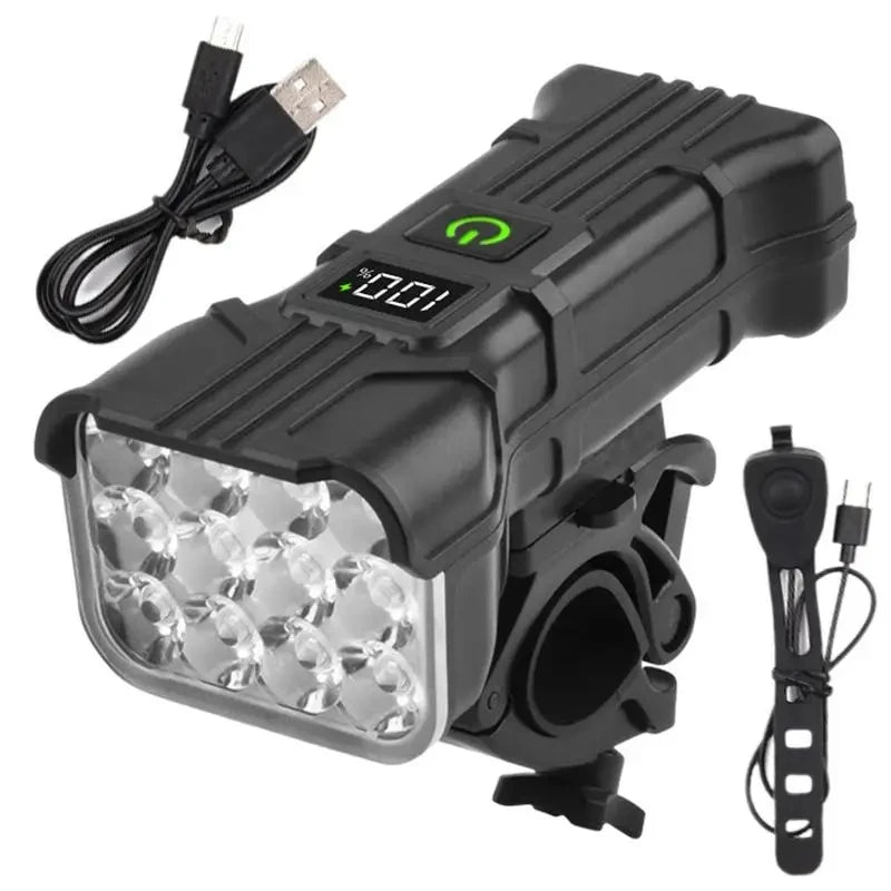 12 LEDs Bicycle Headlight 5 Modes USB Charge MTB Flashlight Road 2 in 1 Bike Lights with 140dB Horn Warning Cycling Front Lamp Leedoar