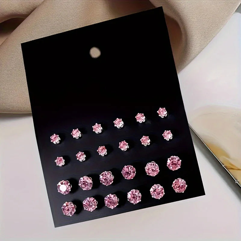 12 Pair/Lot White Shiny Wedding Stud Earrings Set For Women Men Crystal Jewelry Accessories Oorbellen Jewelry Earrings Leedoar