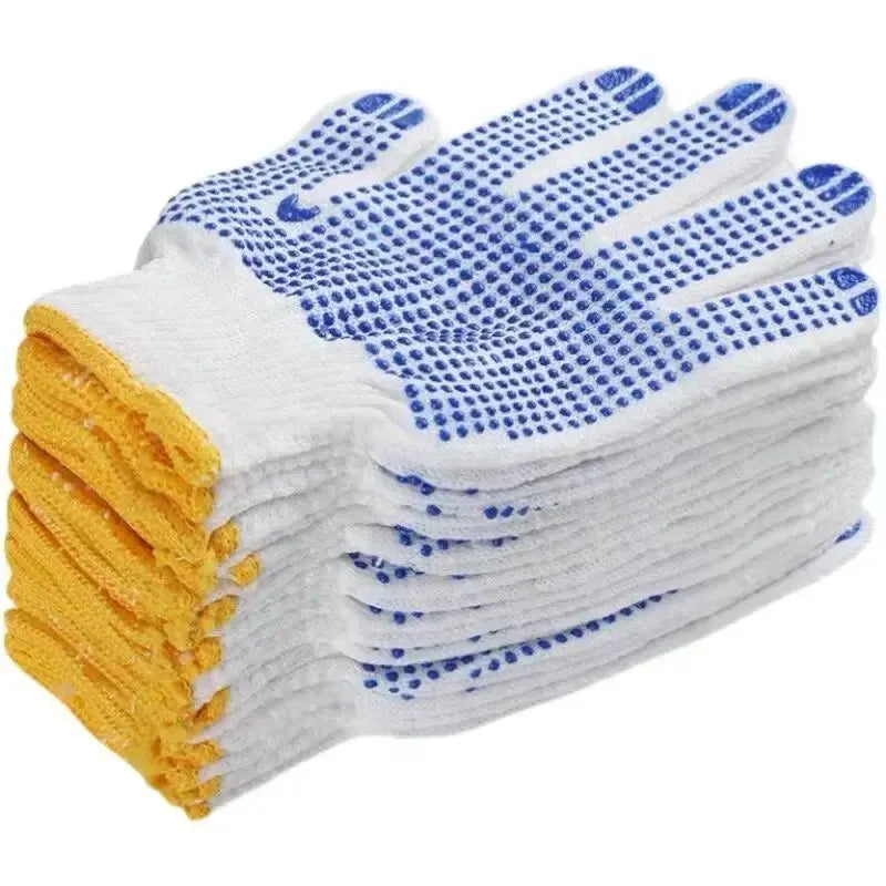 12 Pairs Work Gloves With Anti Slip Grip, PVC Dots Safety Cotton Protection ,For Painter, Mechanic Industrial Construction Leedoar