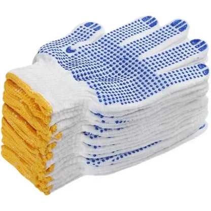 12 Pairs Work Gloves With Anti Slip Grip, PVC Dots Safety Cotton Protection ,For Painter, Mechanic Industrial Construction Leedoar