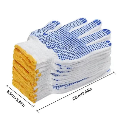 12 Pairs Work Gloves With Anti Slip Grip, PVC Dots Safety Cotton Protection ,For Painter, Mechanic Industrial Construction Leedoar