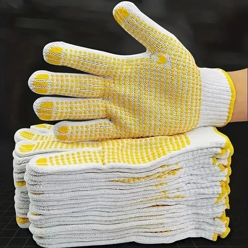 12 Pairs Work Gloves With Anti Slip Grip, PVC Dots Safety Cotton Protection ,For Painter, Mechanic Industrial Construction Leedoar