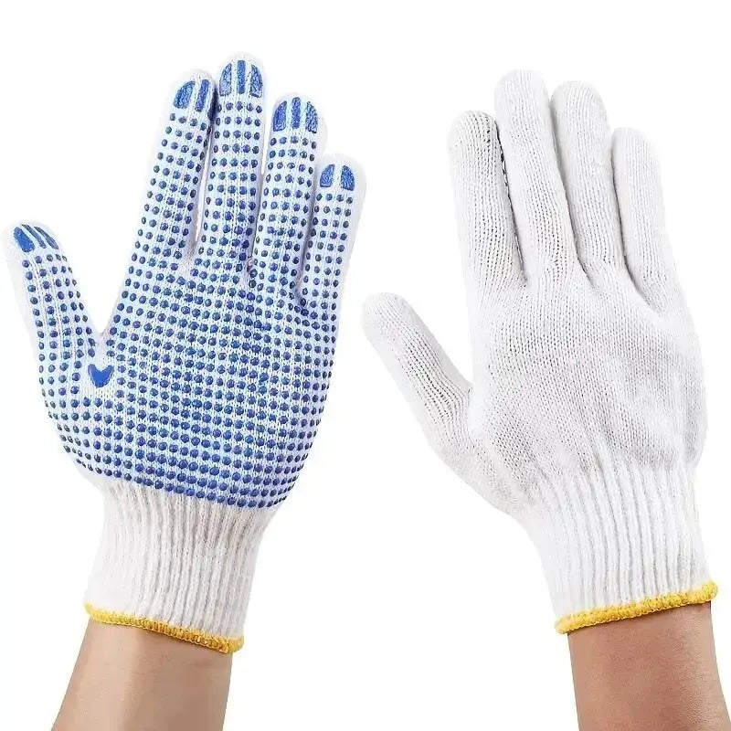 12 Pairs Work Gloves With Anti Slip Grip, PVC Dots Safety Cotton Protection ,For Painter, Mechanic Industrial Construction Leedoar