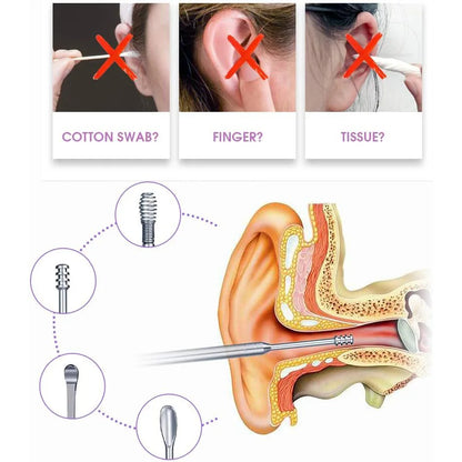 12 peças Earpick Aço inoxidável Conjunto de ferramentas de escavação de orelha Removedor de cera em espiral para kit de limpeza de perfuração Agente de limpeza 