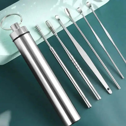 12 peças Earpick Aço inoxidável Conjunto de ferramentas de escavação de orelha Removedor de cera em espiral para kit de limpeza de perfuração Agente de limpeza 