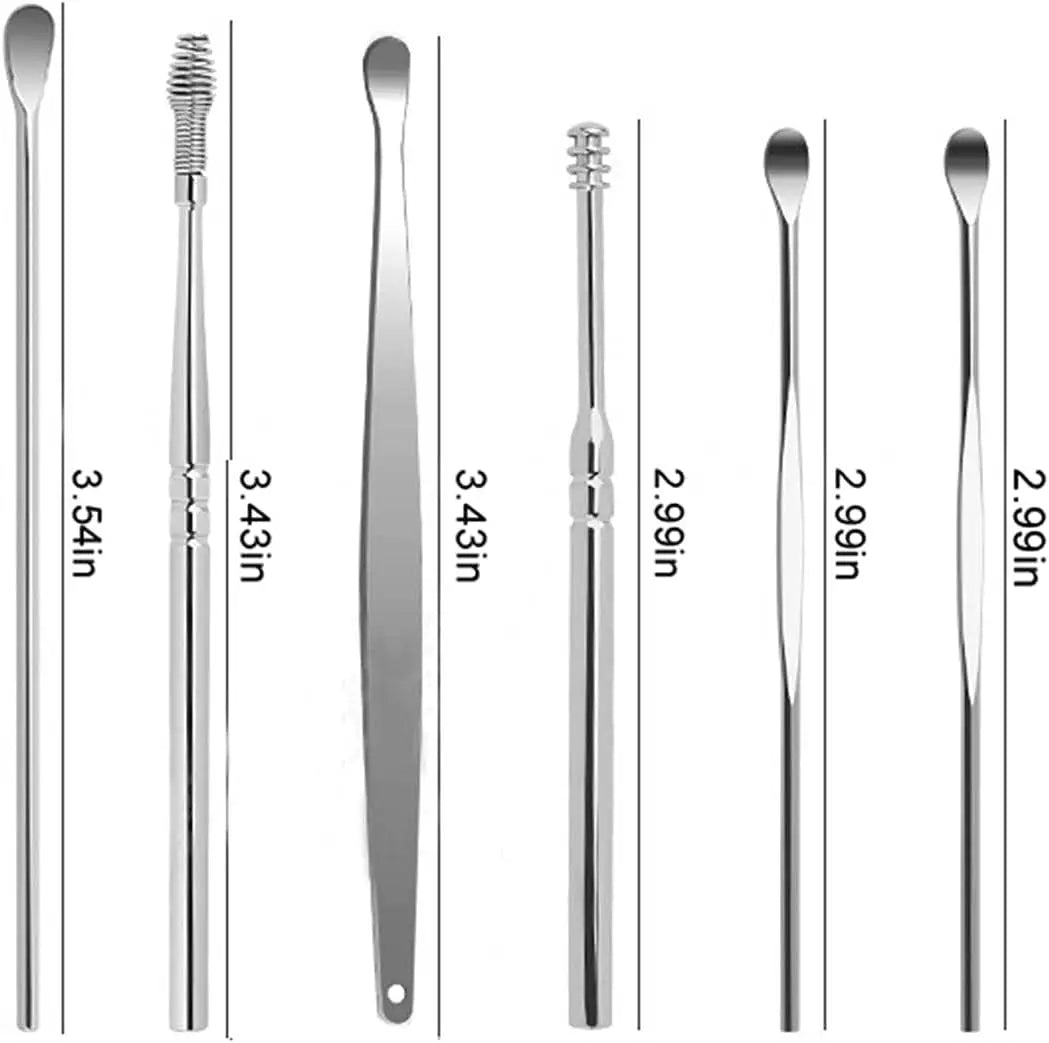 12 peças Earpick Aço inoxidável Conjunto de ferramentas de escavação de orelha Removedor de cera em espiral para kit de limpeza de perfuração Agente de limpeza 