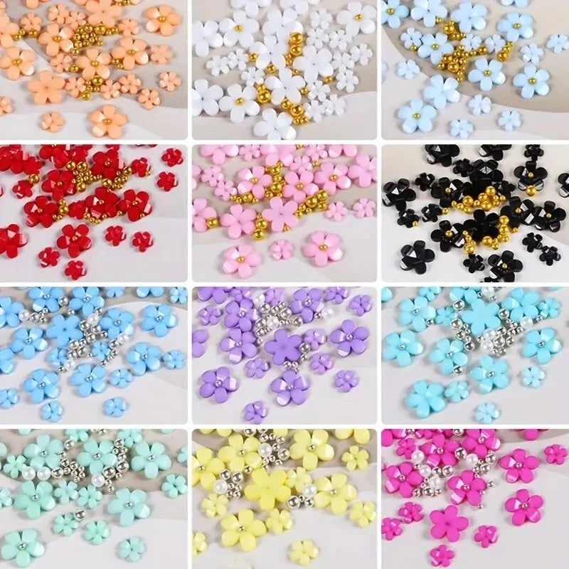 12 colors 3D Flower Nail Charms with Preals and Caviar Beads DIY Nail Art Design for Women and Girls Leedoar