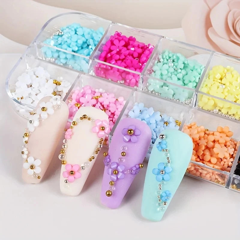 12 colors 3D Flower Nail Charms with Preals and Caviar Beads DIY Nail Art Design for Women and Girls Leedoar