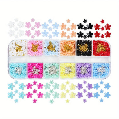 12 colors 3D Flower Nail Charms with Preals and Caviar Beads DIY Nail Art Design for Women and Girls Leedoar