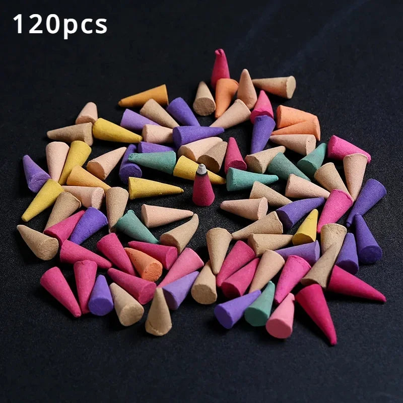 120/60pcs Mixed Cones Incense Aromatherapy Waterfall Smoke Backflow Natural Sandalwood Granules Yoga Anxiety Relief Fragrance Leedoar