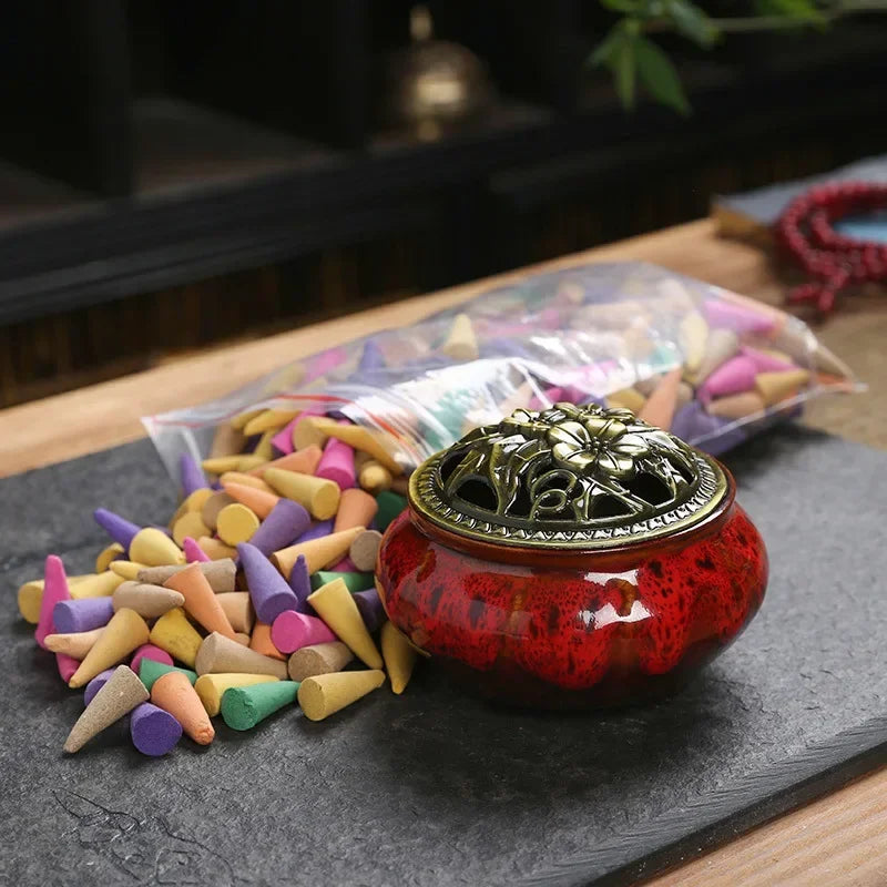 120/60pcs Mixed Cones Incense Aromatherapy Waterfall Smoke Backflow Natural Sandalwood Granules Yoga Anxiety Relief Fragrance Leedoar