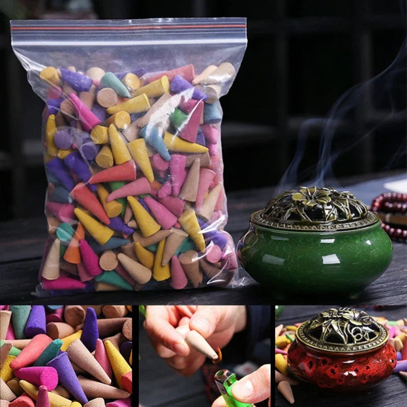 120/60pcs Mixed Cones Incense Aromatherapy Waterfall Smoke Backflow Natural Sandalwood Granules Yoga Anxiety Relief Fragrance Leedoar