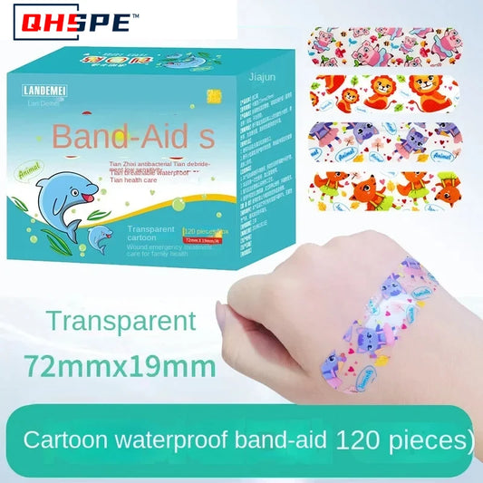 120 piezas/caja de curitas de dibujos animados, lindas mini curitas para niños, transpirables, transparentes, impermeables, vendas médicas, parches hemostáticos 