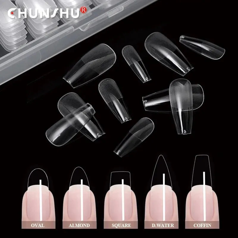 120Pcs False Nails Semi-Frosted Clear Coffin Fake Nail Tips Press on Nails Soak Off Full Cover Nail Capsule For Extension Leedoar