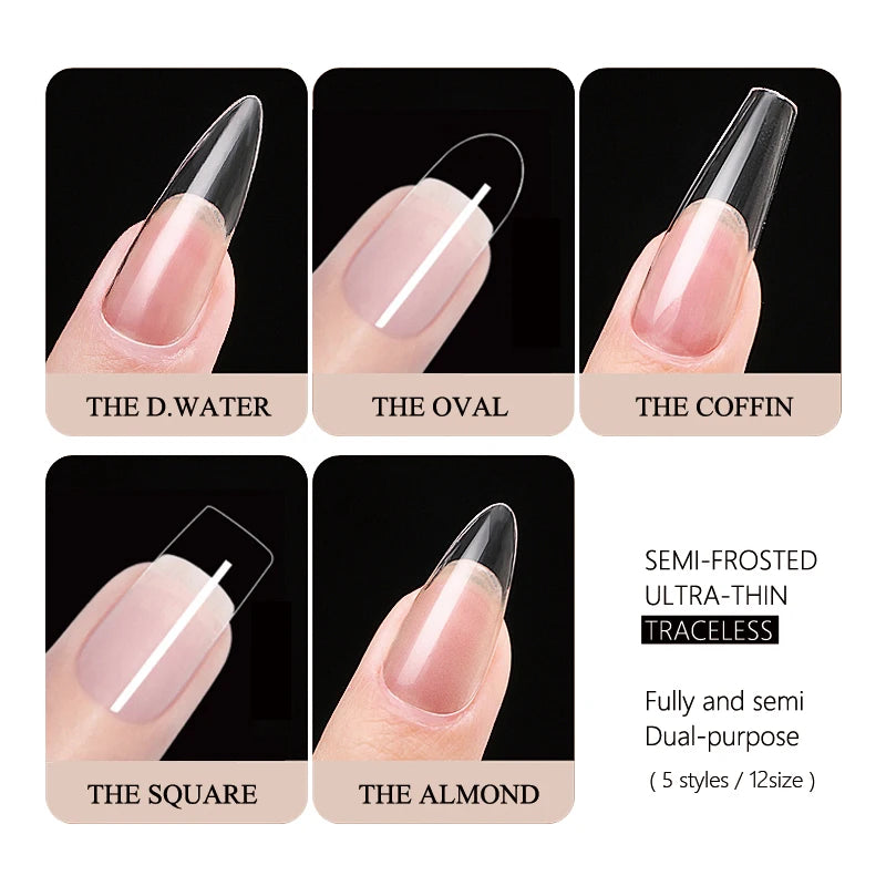 120Pcs False Nails Semi-Frosted Clear Coffin Fake Nail Tips Press on Nails Soak Off Full Cover Nail Capsule For Extension Leedoar