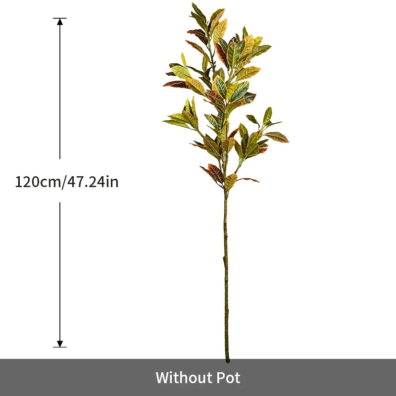 120cm Large Fake Ficus Tree Artificial Tropical Rubber Plants Plastic Codiaeum Tree Leaves Autumn Leafs for Home Garden Decor Leedoar